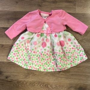 Bonnie Baby Polka Dot Dress with Sweater and Diaper Cover Size 0-3 Months
